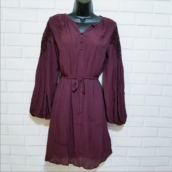 Loft Button Front Long Puff Sleeves Tie Waist - Picture 1 of 7